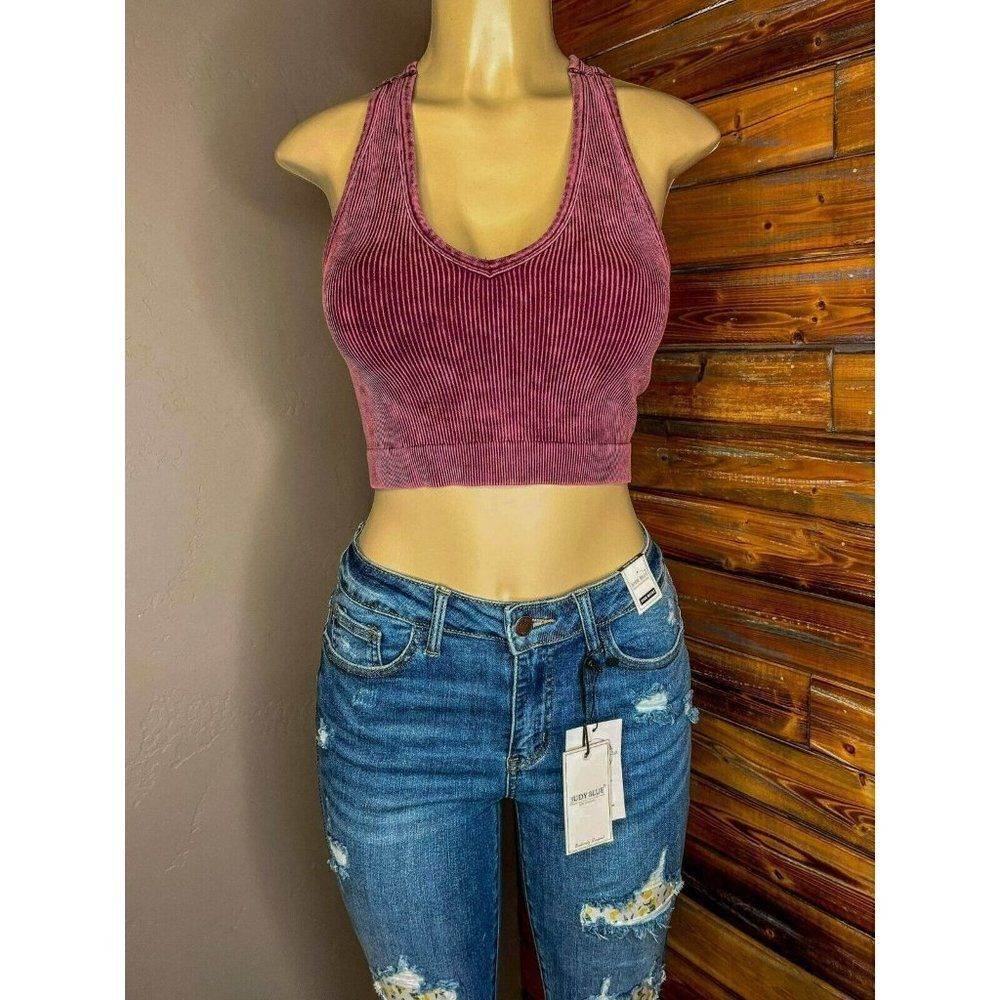 Zenana Not Your Basic Racerback Cropped Tank Top in Eggplant NTW-6128X - Picture 2 of 8
